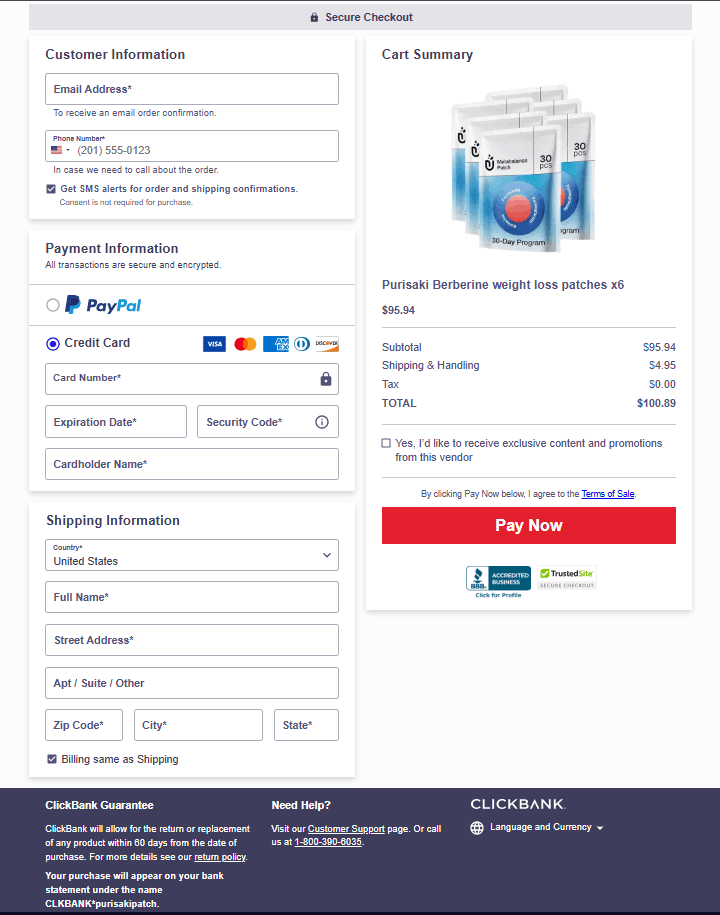 Purisaki Berberine Patches secure checkout page usa official